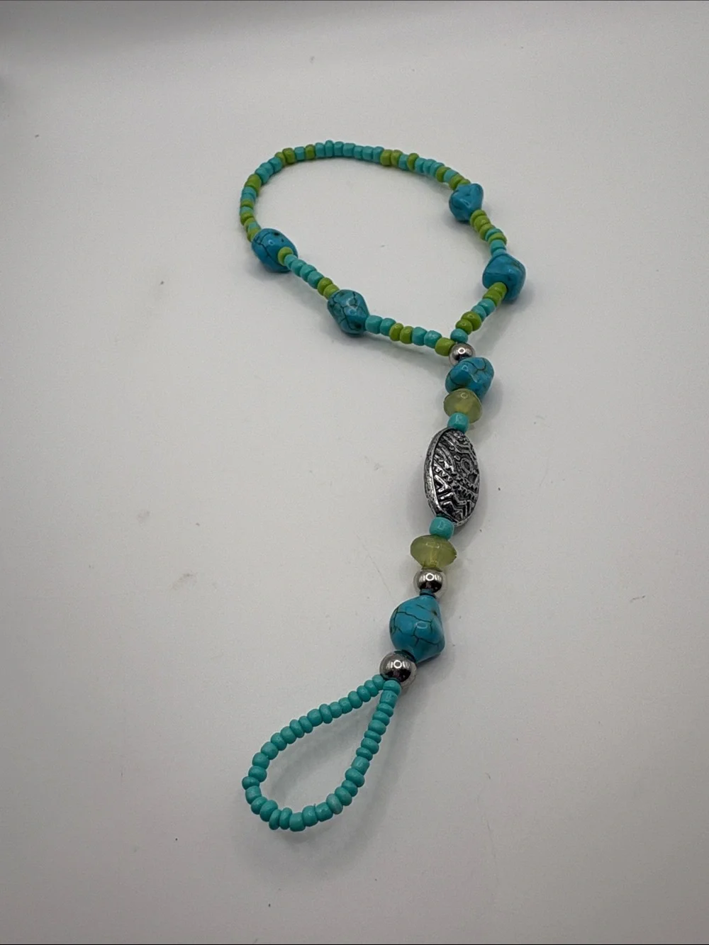 Turquoise and Lime Beaded Ankle & Toe Bracelet with Silver Accent